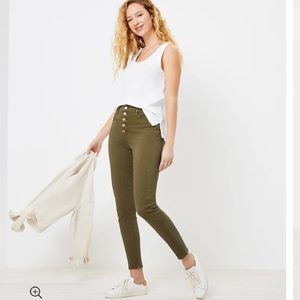 LOFT High Waist Button Front Skinny Jean in Vintage Olive